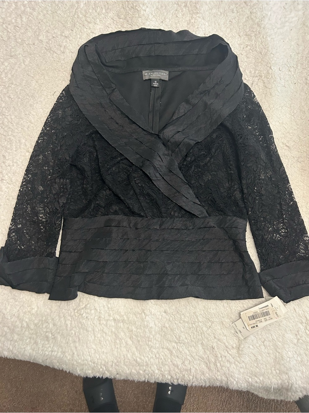 Black Lace Wrap Blouse with Shawl Collar